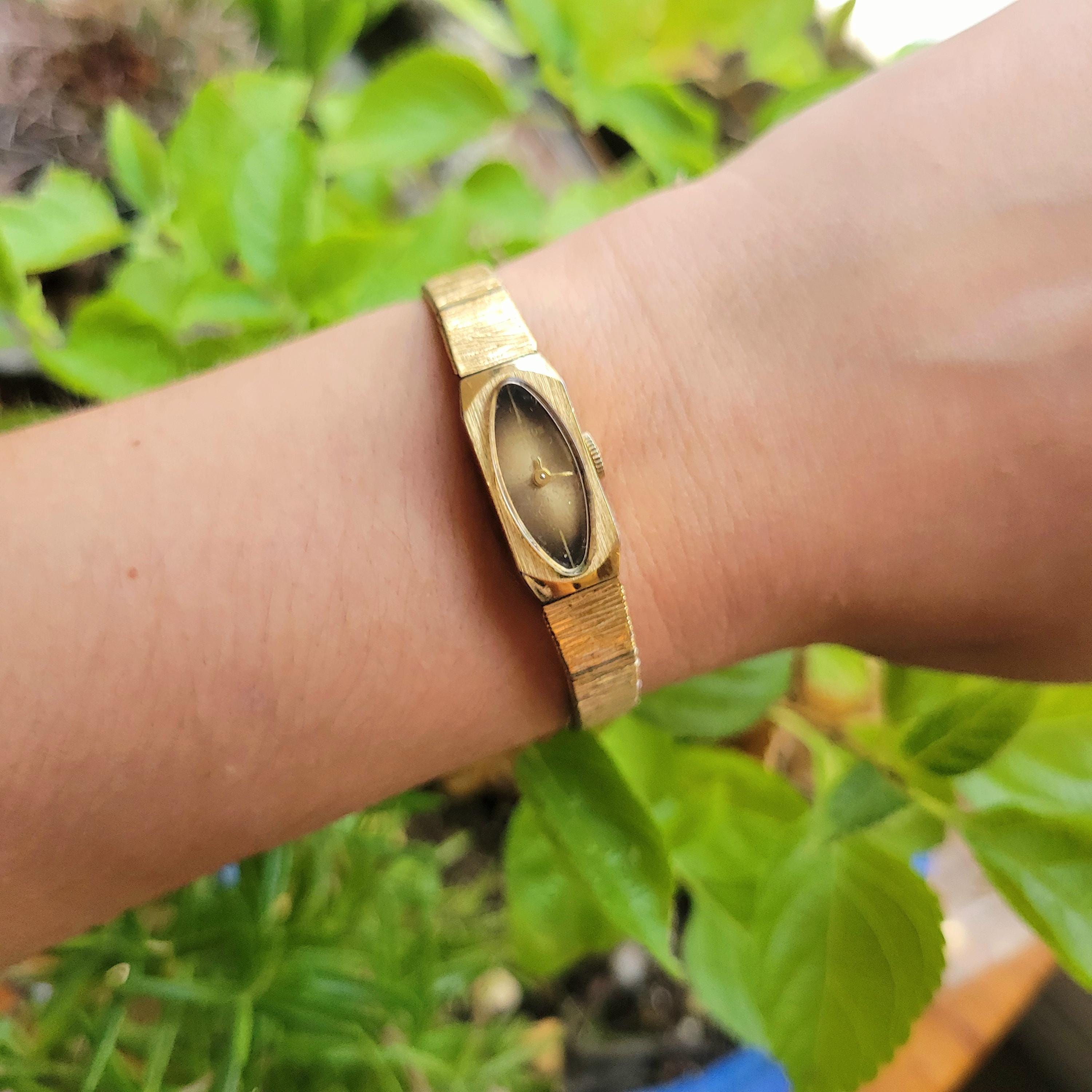 Vintage Benrus Retro Modernist Classic Gold & Brown Womens 