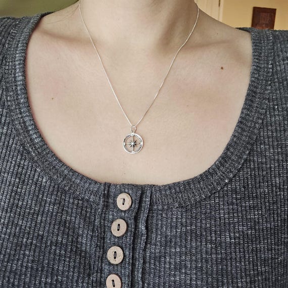 Solid 925 Sterling Silver Compass Necklace - image 5