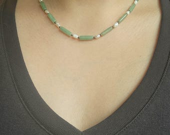 Vintage echte jade en zoetwaterparel sierlijke sleutelbeenketting met kralenkralen