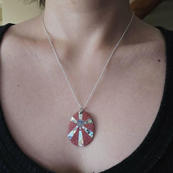 Handmade Bohemian Thai Abalone Shell Red Boho Sun… - image 5