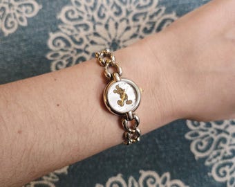 Vintage Dainty Silver & Gold Mickey Mouse Disney Watch