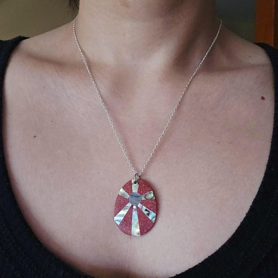 Handmade Bohemian Thai Abalone Shell Red Boho Sun… - image 6