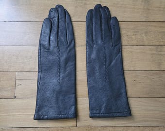 Vintage Genuine Leather Womens Womans Slate Gray Grey Driving Gloves, size Medium