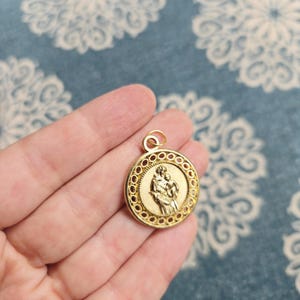 Vintage Gold Saint St Christopher Miraculous Medal Pendant