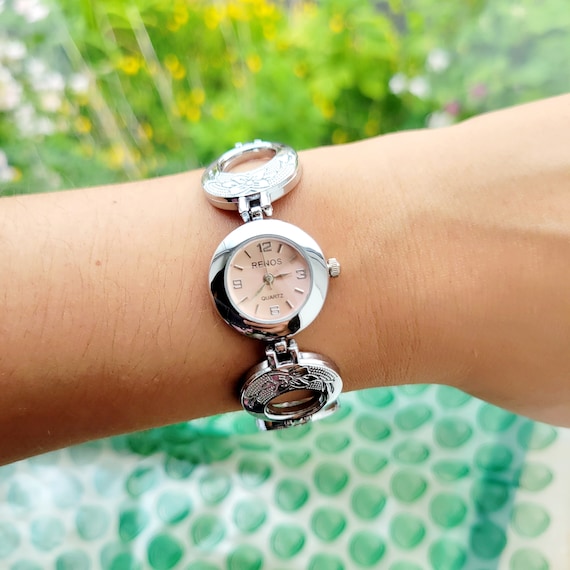 Silver and pink watch sale