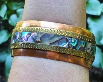 RARE Vintage Inlaid Abalone Cuff Bracelet