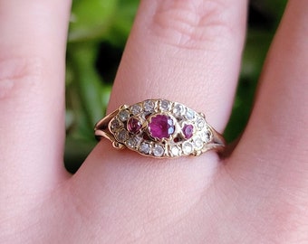 Vintage Solid 9K Gold Genuine Diamond and Ruby Ring, size 5