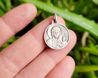 RARE* Vintage 925 Sterling Silver Double Sided Virgin Mary & Pope Medallion Coin Disc Pendant