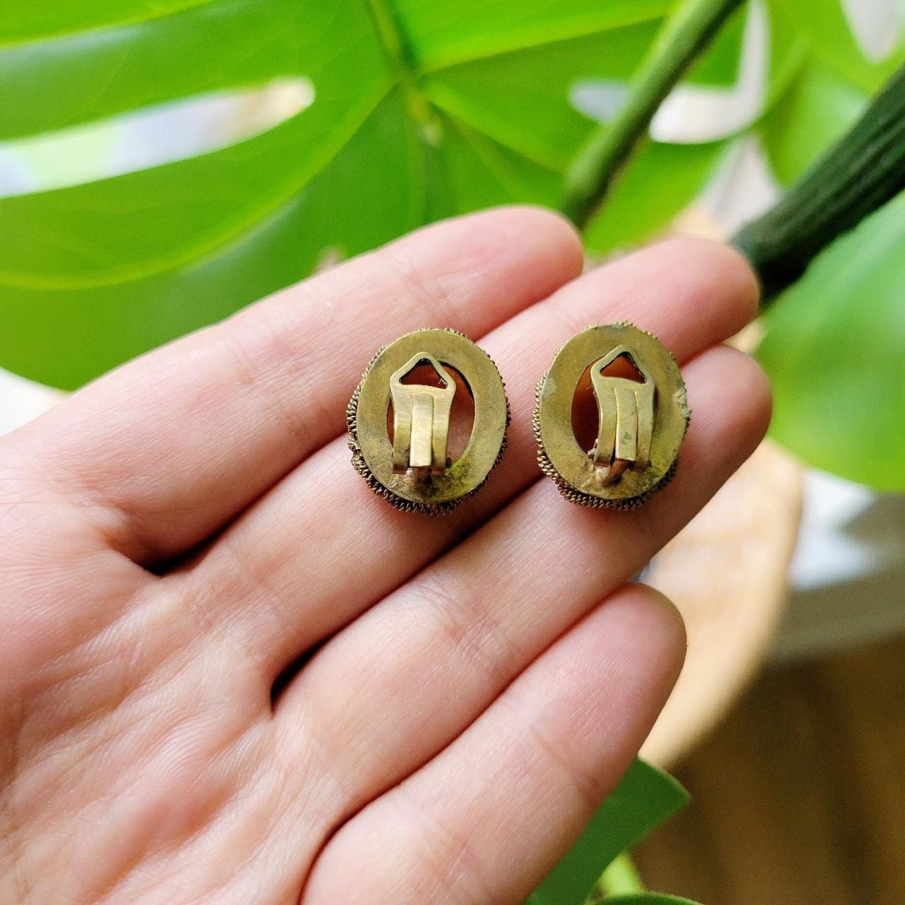 ■VINTAGE HOLLYWOOD■ Color Clip Earrings VH239OEA006B Vintage Clip Earrings, Gold Dangle Clip on Earrings, Large
