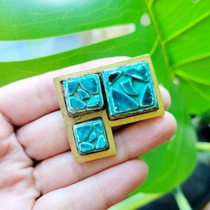 Vintage Gold Turquoise Modern Geometric Boucher Brooch Pin