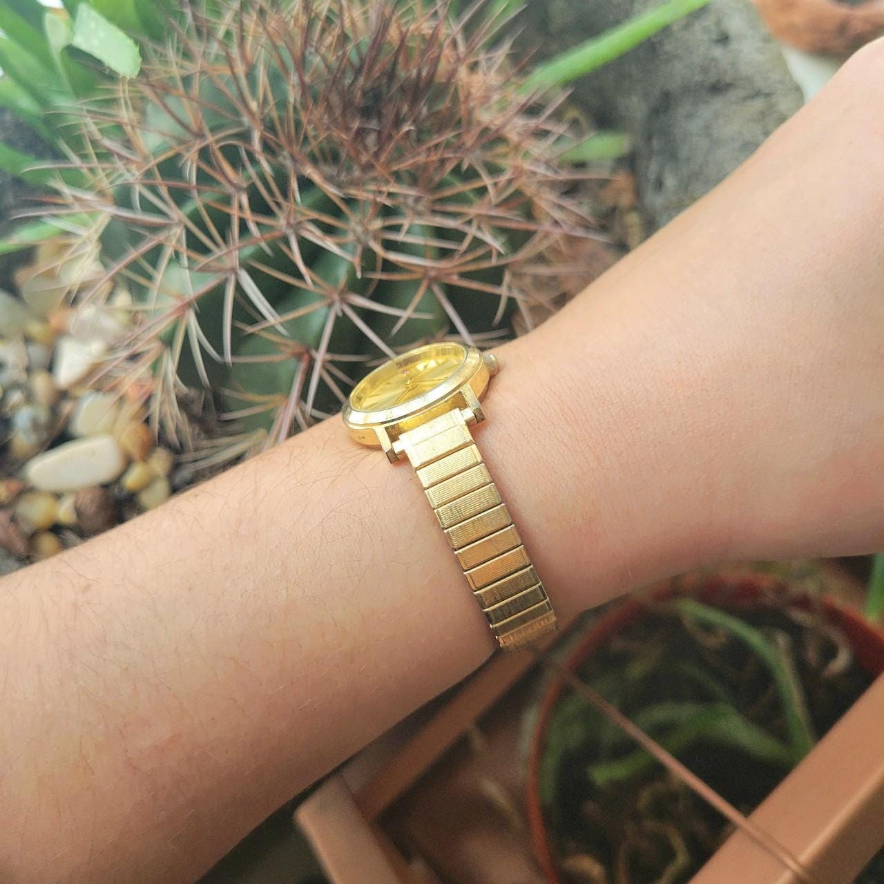 Classic Gold & Purple Rhinestone Stretch Watch Women main image 2