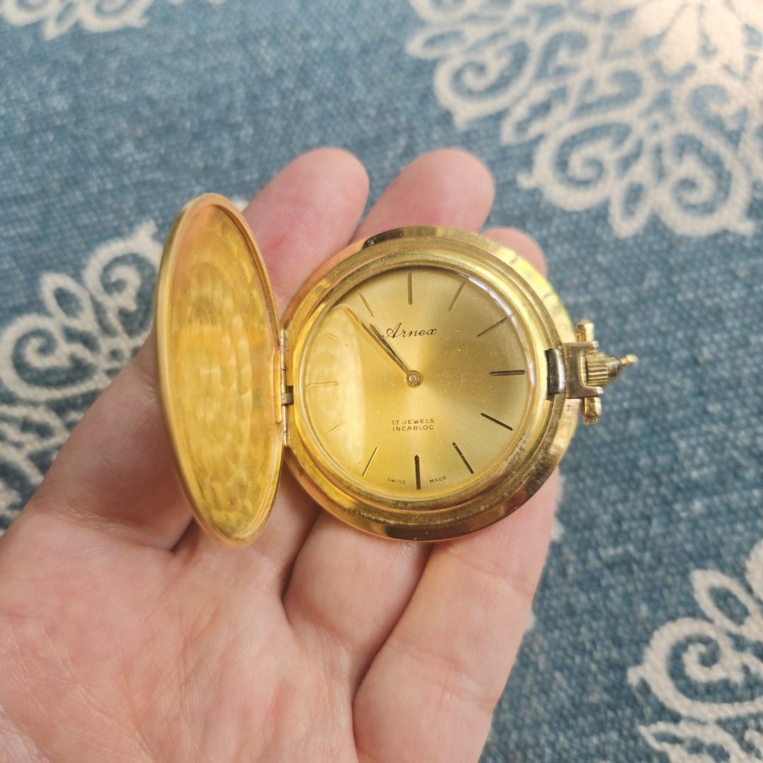 Vintage Swiss Arnex Gold 17 Jewels Pocket Watch New