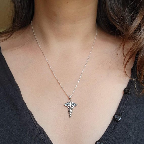 Solid 925 Sterling Silver Simple Caduceus Staff o… - image 2