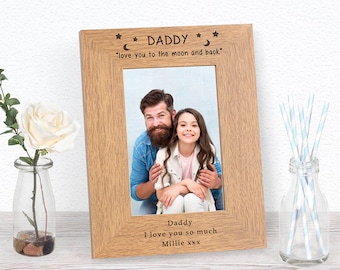 Personalised Daddy Love You To The Moon And Back Photo Frame, Daddy Father's Day Gift, Dad Photo Frame Gift From Child, Engraved Daddy Frame