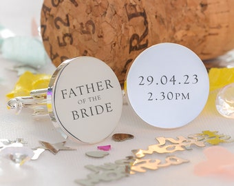 Engraved Father of the Bride Cufflinks, Father of the Groom Cufflinks, Personalised Wedding Day Cufflinks,