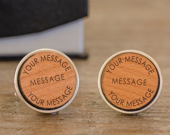 Custom Cufflinks, Personalised Wood Cufflinks, Your Message Wood Cufflinks, Personalised Cufflinks, Wood Cufflinks, Bespoke Wood Cufflinks