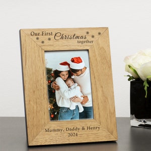 Personalised Our First Christmas Together Wood Photo Frame, 1st Christmas Together Frame, 1st Family Christmas Photo Frame Portrait