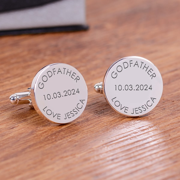 Engraved Godfather Cufflinks, Godfather Cufflinks, My Godfather Cufflinks, Godfather Personalised Cufflinks, Christening Godfather Cufflinks