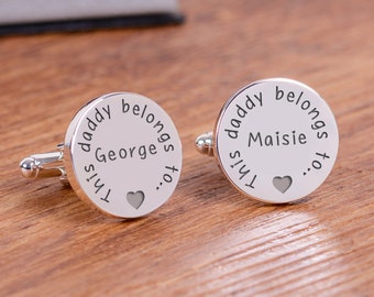 Personalised Daddy Cufflinks, This Daddy Belongs To.. Cufflinks, Daddy's Children Cufflinks, My Kids Cufflinks