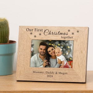Personalised Our First Christmas Together Wood Photo Frame, 1st Christmas Together Frame, 1st Family Christmas Photo Frame Landscape