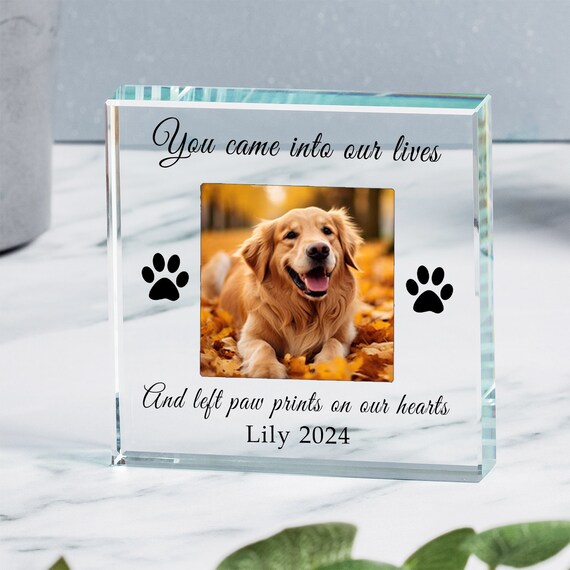 Bespoke Pet Memorial Gift, Pet Memory Gift, Dog Memorial Gift, Personalised Photo Cat Gift, Left Paw Prints On Our Hearts Glass Token