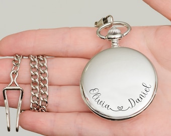 Personalised Engraved Names and Date Pocket Watch, Bride to Groom Wedding Fob Watch, Bride to Groom Wedding Gift, Anniversary Pocket Watch