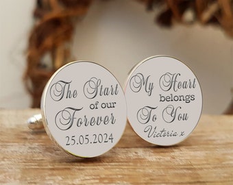 Personalised Groom Cufflinks, Engraved Cufflinks For Groom, Start Of Our Forever Cufflinks, Groom Cufflinks, Our Wedding Day Cufflinks