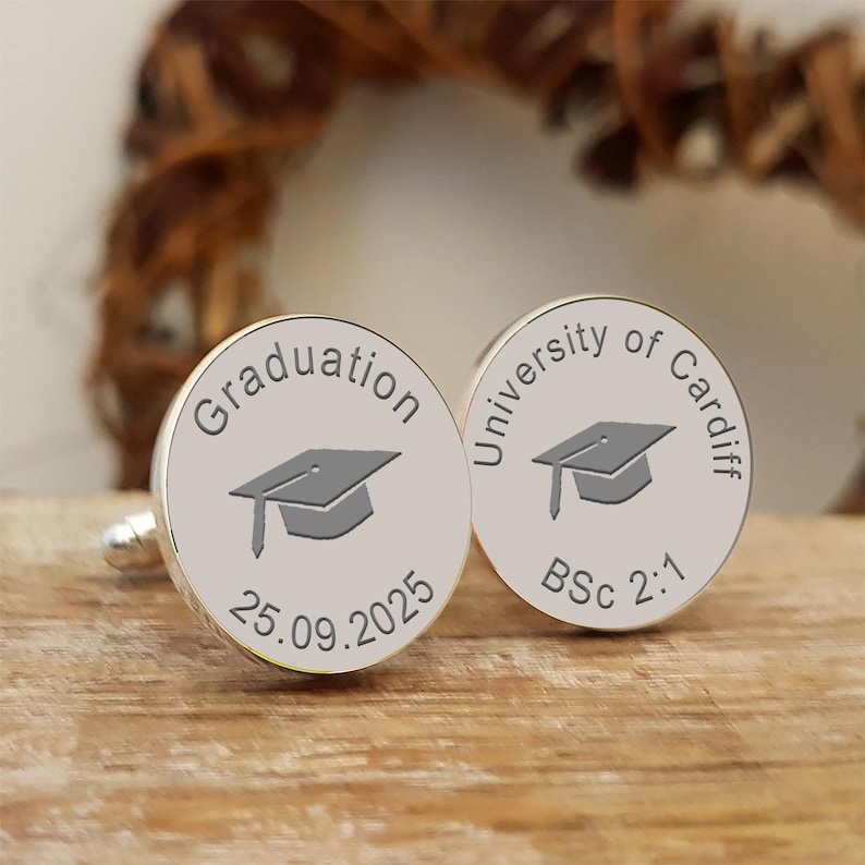 Graduation Cufflinks, Round Graduation Cufflinks, Personalised Degree ...
