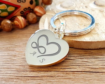 Infinity Heart Initials Keyring, Engraved Infinity Heart Keyring, Valentine's Day Key Ring, Infinity Key Ring, Love Key Ring, Heart Key Ring