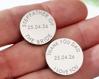Personalised Stepfather of the Bride Cufflinks – Wedding Gift for Step Dad – Custom Engraved Keepsake