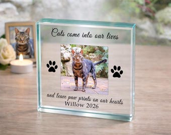 Cat Memorial Gift with Photo, Personalised Cat Remembrance Glass Plaque, Cat Loss Keepsake