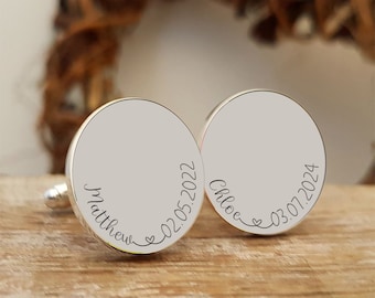 Engraved Names and Dates Cufflinks, Personalised Names and Dates Cufflinks, Children's Names Cufflinks, Daddy Gift, Daddy Cufflinks
