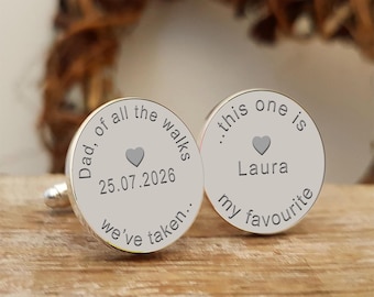 Personalised “Dad of All the Walks We’ve Taken” Cufflinks – Wedding & Father’s Day Keepsake Gift – Engraved Mens Gift