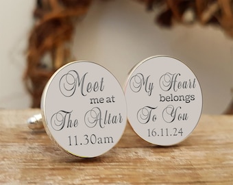 Meet Me At The Altar Cufflinks, Gift For Groom, My Heart Belongs To You Cufflinks, Engraved Meet Me At The Altar Cufflinks