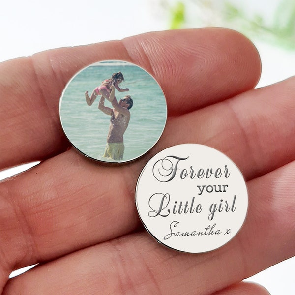 Personalised Father of the Bride Photo Cufflinks – Wedding Gift for Dad – Custom Engraved Keepsake