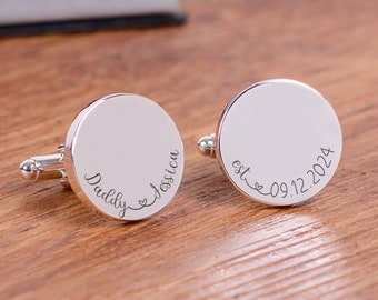 Engraved Daddy and Child Cufflinks, New Daddy Cufflinks, Baby's Date of Birth Cufflinks, Children's Birth Date Cufflinks, Daddy Cufflinks