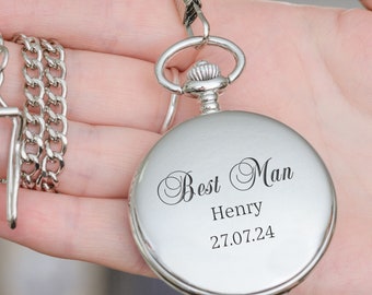 Personalised Wedding Party Role Pocket Watch, Best Man Pocket Watch, Usher Pocket Watch, Groomsman Pocket Watch, Engraved Wedding Fob Watch