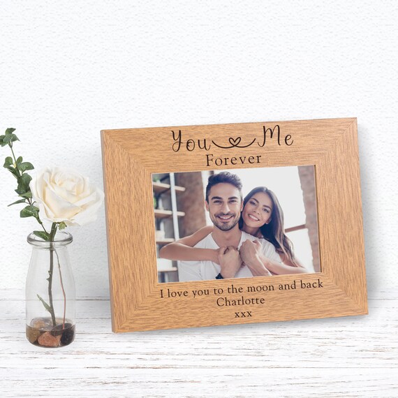 Personalized Wood Photo Frame: Valentine's Day, Engagement Gift - UK