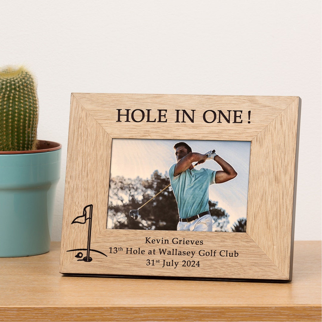 Hole in One Wood Photo Frame, Golf Photo Frame, Personalised Hole in