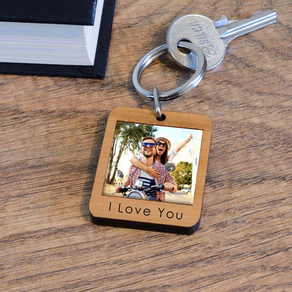 Personalised Photo Wood Keyring, Special Message Photo Keyring, Photo Upload Key Ring, Photo Key Chain, Polaroid Key Ring, Photo Key Chain