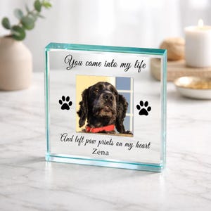 Bespoke Pet Memorial Gift, Pet Memory Gift, Dog Memorial Gift, Personalised Photo Cat Gift, Left Paw Prints On Our Hearts Glass Token My Life/My Heart