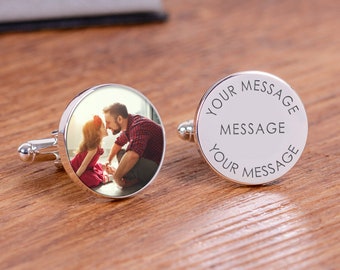 Personalised Photo and Message Cufflinks, Photo Cufflinks, Photo Upload Cufflinks, Wedding Photo Cufflinks