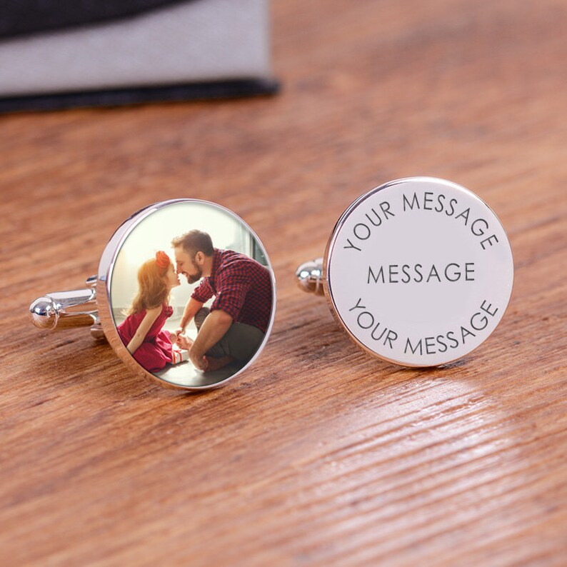 Personalised Photo and Message Cufflinks, Photo Cufflinks, Photo Upload Cufflinks, Wedding Photo Cufflinks afbeelding 1
