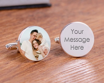 Personalised Photo and Bespoke Message Cufflinks, Photo Cufflinks, Photo Upload Cufflinks, Wedding Photo Cufflinks, Any Message Cufflinks