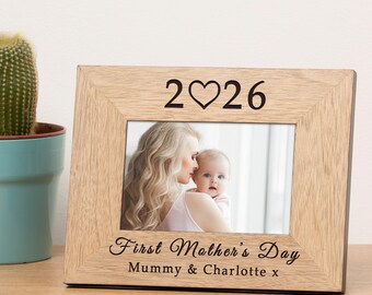 First Mother’s Day 2026 Frame, First Mothers Day Frame – Personalised Engraved Wooden Photo Frame for New Mummy 6x4 7x5