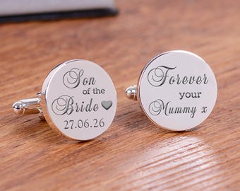 Personalised Son of the Bride Cufflinks – Wedding Gift for Son – Custom Engraved Keepsake