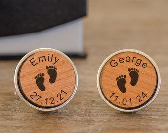 Personalised New Daddy Wood Cufflinks, Tiny Feet New Daddy Cufflinks,  New Baby Cufflinks, Fathers Day Cufflinks, My Kids Cufflinks
