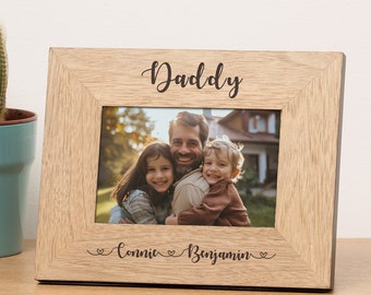 Daddy and Children Photo Frame, Daddy and Child Personalised Frame, Daddy Loves Photograph Frame, Children's Names Personalised Frame