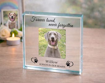 Pet Memorial Plaque with Photo, Personalised Glass Pet Remembrance Gift, Dog or Cat Memory Keepsake, Pet Loss Sympathy Gift