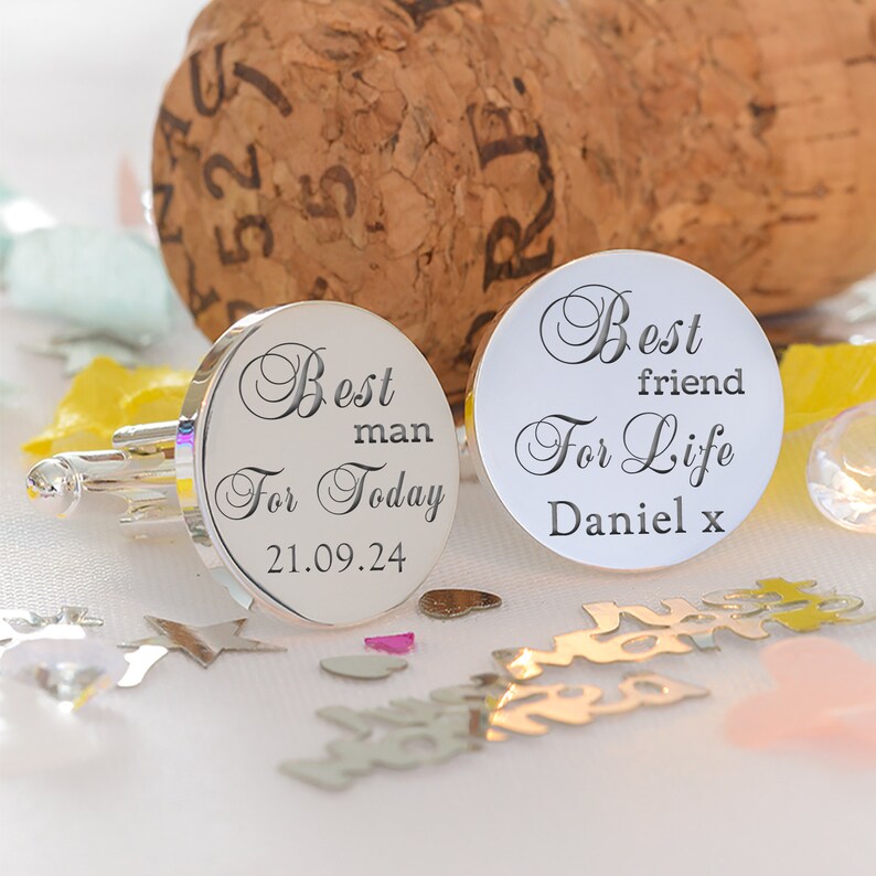 Best Man Cufflinks, Best Friend For Life Cufflinks, Bespoke Best Man Cufflinks, Engraved Best Man Cufflinks, Best Man For Today Cufflinks image 4